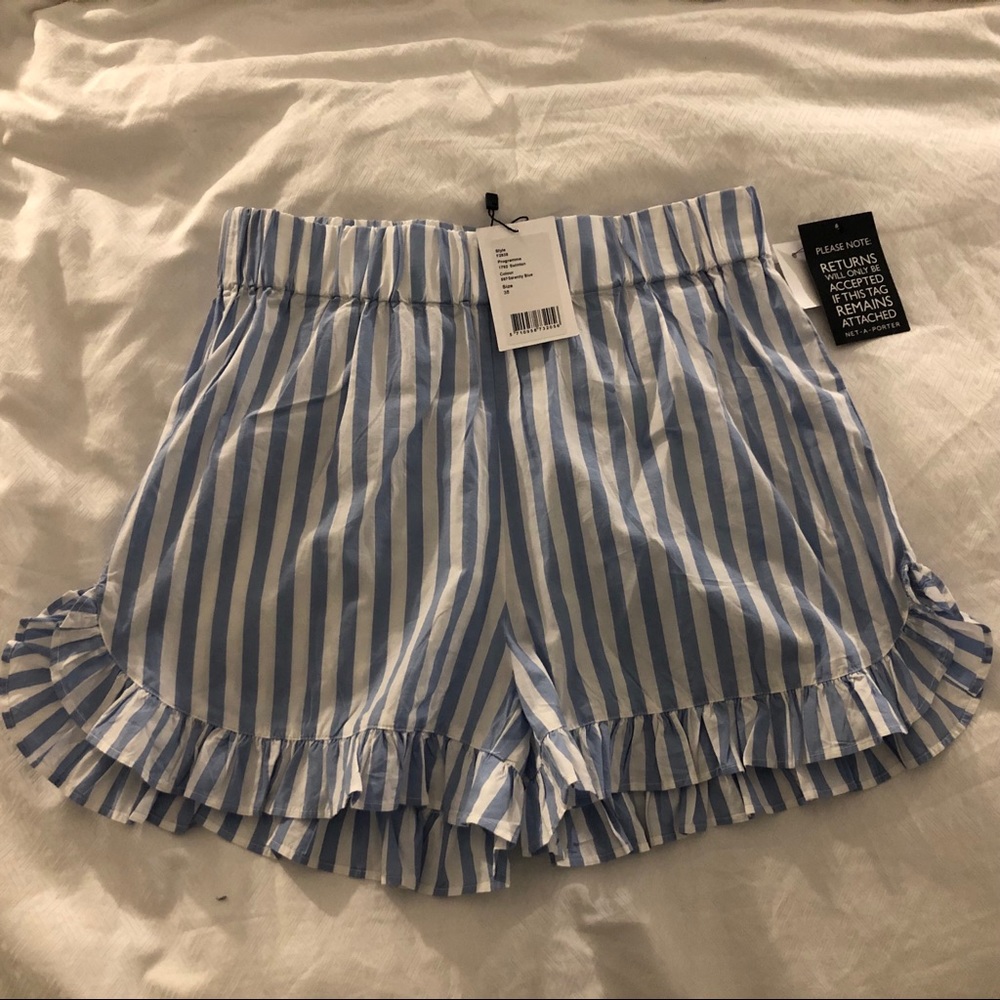 Swimton ruffles striped cotton shorts